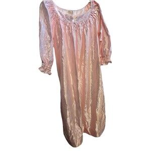 VTG 80s Ilise Stevens Pink Satin Nightgown NWOT Victorian Ruffle Medium USA